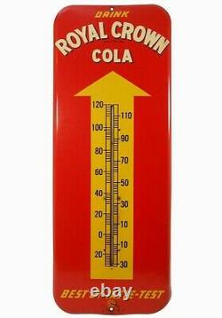 Scarce Royal Crown Cola Vint Litho'd Red/yellow Enml Tin Advertising Thermometer