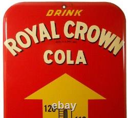 Scarce Royal Crown Cola Vint Litho'd Red/yellow Enml Tin Advertising Thermometer