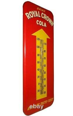 Scarce Royal Crown Cola Vint Litho'd Red/yellow Enml Tin Advertising Thermometer