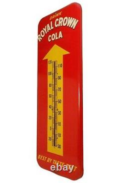 Scarce Royal Crown Cola Vint Litho'd Red/yellow Enml Tin Advertising Thermometer