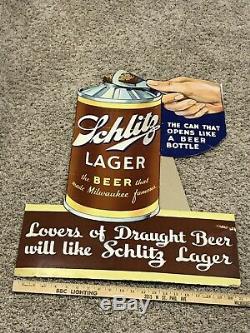 Schlitz Beer Can Cone top Cardboard Sign Litho Rare Old Vintage Antique Lager