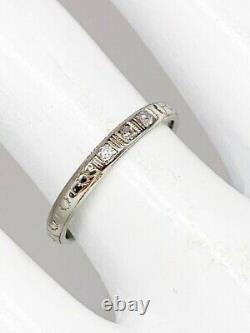 Signed Antique 1928 3 Old Cut Diamond 18k White Gold Wedding Band Ring
