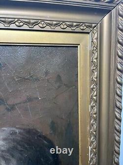 Signed Antique Dog Terrier Illustration Old Impressionist Vintage Oil Painting