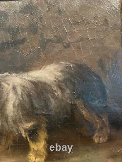 Signed Antique Dog Terrier Illustration Old Impressionist Vintage Oil Painting
