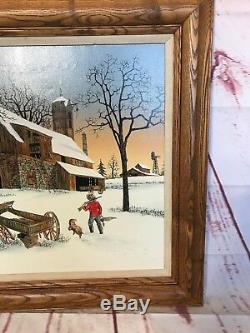 Signed Hargrove Painting Americana Boy & Dog Hunting Returning to Old Barn