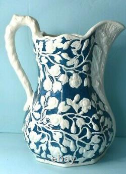 Signed JC Teal Peacock Blue Antique French Old Paris Rose Pottery Jug Pitcher