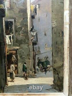 Signed Joaquin Asensio Marine antique Impressionist painting old city village