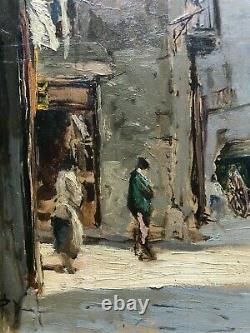 Signed Joaquin Asensio Marine antique Impressionist painting old city village