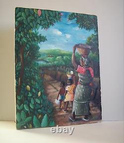 Signed Old Primitive Folk Art Ivory Coast Painting