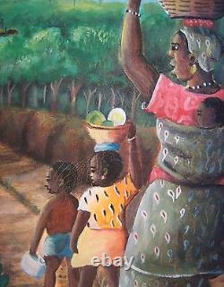 Signed Old Primitive Folk Art Ivory Coast Painting