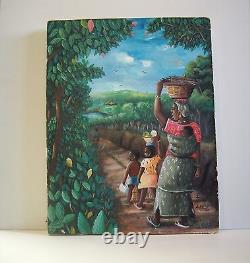 Signed Old Primitive Folk Art Ivory Coast Painting