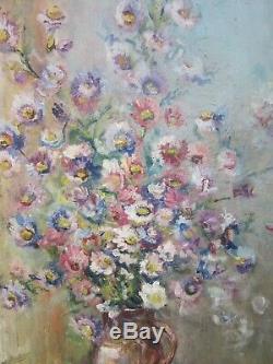Signed Old/antique Oil Painting Still Life Of Flowers In Jug, Daisies