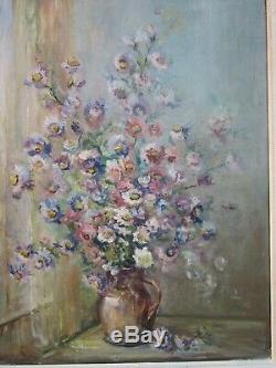 Signed Old/antique Oil Painting Still Life Of Flowers In Jug, Daisies