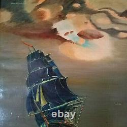 Signed Original USS Constitution Old Ironsides Antique Oil Painting Naval Ship