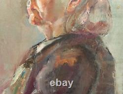 Signed oil painting antique old woman portrait