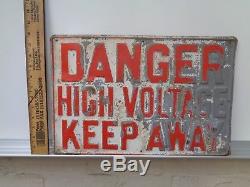 Steel Danger High Voltage Metal Sign Vintage Antique Electrician Mancave Old