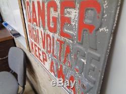 Steel Danger High Voltage Metal Sign Vintage Antique Electrician Mancave Old