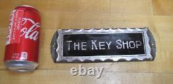 THE KEY SHOP Antique Reverse on Chip Scalloped Glass Advertising Sign ROG