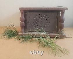 Tin foot warmer 20 hearts wood tin wire swing bail handle pierced punched heart