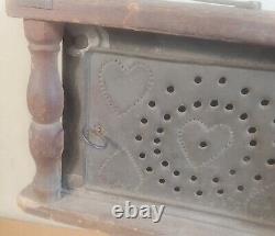 Tin foot warmer 20 hearts wood tin wire swing bail handle pierced punched heart