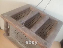 Tin foot warmer 20 hearts wood tin wire swing bail handle pierced punched heart