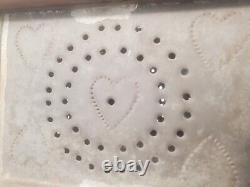 Tin foot warmer 20 hearts wood tin wire swing bail handle pierced punched heart