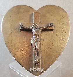 Trench art WW1 heart crucifix Jesus Christ cross 3.13 lb 6-1/2 antique 6-1/2