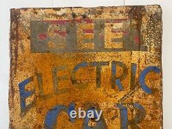 Unusual Antique Old ELECTRIC CAR Automobile Museum Painted Sign, 1930s