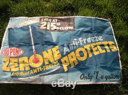 VINTAGE ANTIQUE DUPONT ZERONE ANTI-FREEZE GAS STATION BANNER SIGN 1940s OLD RARE