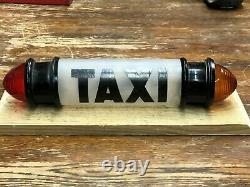 VINTAGE Early NOS Painted MILK GLASS TAXI CAB Roof Top Light SIGN Antique OLD