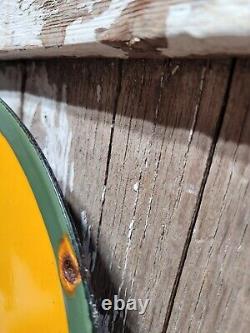 VINTAGE JOHN DEERE PORCELAIN SIGN 30x19 OLD FARM TRACTOR EQUIPMENT SERVICE SHOP