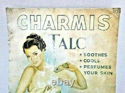 VINTAGE OLD ANTIQUE RARE CHARMIS TALC POWDER LITHO TIN SIGN BOARD, Collectible