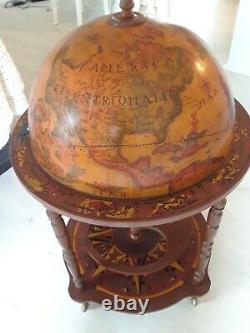 VINTAGE OLD WORLD GLOBE BAR CABINET ON CASTERS LATIN WithZODIAC SIGNS