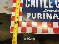 VINTAGE old antique PURINA CHOWS DANGER CATTLE CROSSING early metal sign