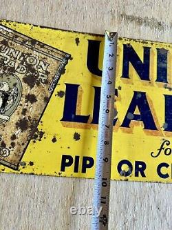 VTG 1930'S UNION LEADER SMOKING TOBACCO ADVERTISING SIGN TIN EAGLE Old Antique