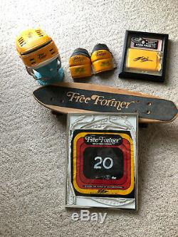VTG 70s FREE FORMER Skateboard, knee pads, jersey, helmet, signed Ty Page