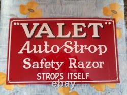 Valet Auto Strop Razor Antique Vintage Advt Tin Enamel Porcelain Sign Board -Old