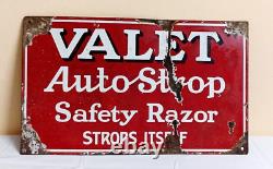 Valet Auto Strop Razor Antique Vintage Advt Tin Enamel Porcelain Sign Board Old