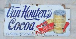 Van Houten's Cocoa Porcelain Enamel Sign Board 1930'S Antique Old Rare England