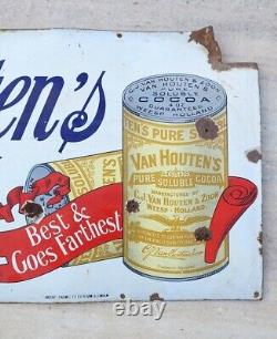Van Houten's Cocoa Porcelain Enamel Sign Board 1930'S Antique Old Rare England