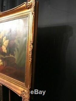 Very Large Huge Old Vintage Oil Painting Still Life, Flowers, Ornate Frame