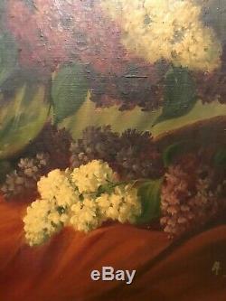 Very Large Huge Old Vintage Oil Painting Still Life, Flowers, Ornate Frame