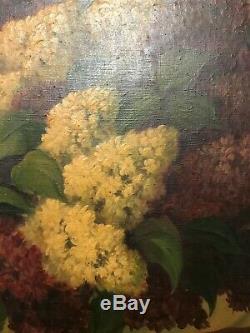 Very Large Huge Old Vintage Oil Painting Still Life, Flowers, Ornate Frame