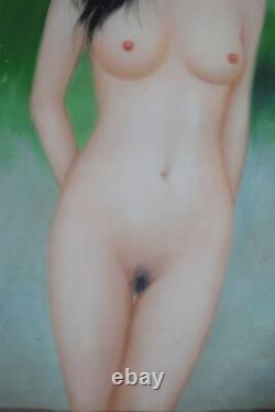 Very Large Original Chinese Old Oil Hand Painting Pretty Nude Woman Signed