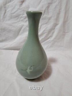 Very Old Antique Korean Celadon Vase, Artist Signed, Estate