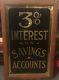 Very Old Antique Reverse Painted Glass Banking Interest Sign Chicago Bank