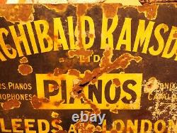 Very Old Enamel Sign Archibold Ramsden Pianos Gramophones Leeds & London Rare