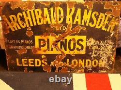 Very Old Enamel Sign Archibold Ramsden Pianos Gramophones Leeds & London Rare