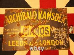 Very Old Enamel Sign Archibold Ramsden Pianos Gramophones Leeds & London Rare