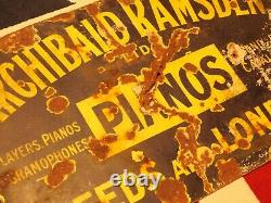 Very Old Enamel Sign Archibold Ramsden Pianos Gramophones Leeds & London Rare